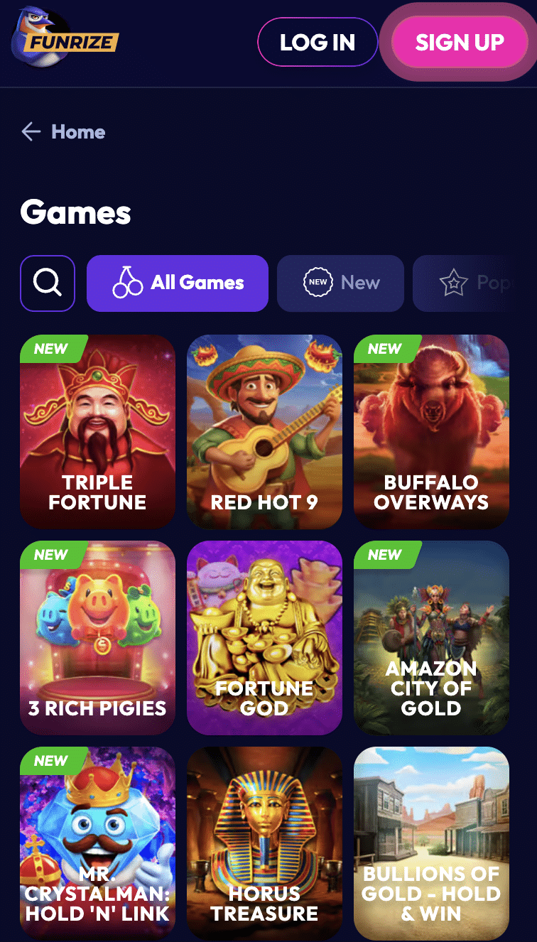 Funrize casino games